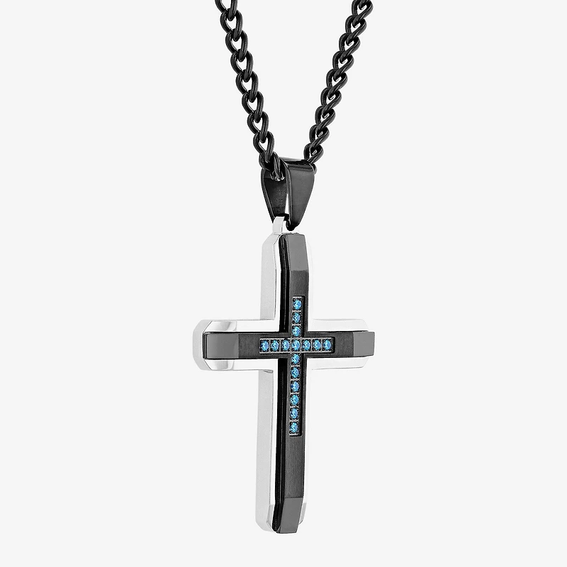 Mens 1/10 CT. T.W. Natural Diamond Stainless Steel Cross Pendant Necklace