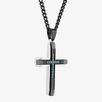 Mens 1/10 CT. T.W. Natural Diamond Stainless Steel Cross Pendant Necklace