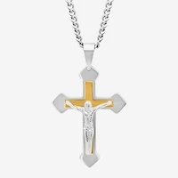 Mens Two-Tone Stainless Steel Crucifix Pendant Necklace