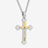 Mens Two-Tone Stainless Steel Crucifix Pendant Necklace