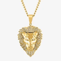 Lion Mens White Cubic Zirconia Stainless Steel 24 Inch Pendant Necklace