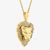 Lion Mens White Cubic Zirconia Stainless Steel 24 Inch Pendant Necklace