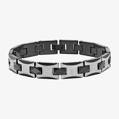 Mens 8 1/2 Inch Stainless Steel & Black Tungsten Link Bracelet