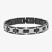 Mens 8 1/2 Inch Stainless Steel & Black Tungsten Link Bracelet
