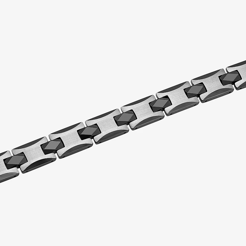 Mens 8 1/2 Inch Stainless Steel & Black Tungsten Link Bracelet