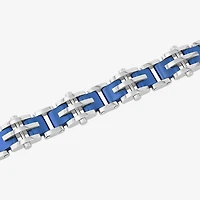 Mens 8 1/2 Inch Stainless Steel Blue IP Finish Cross and Bar Link Bracelet