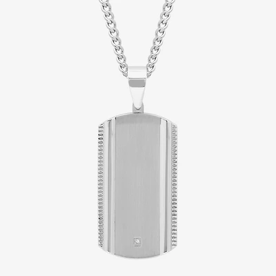 Mens Diamond Accent Natural White Diamond Stainless Steel Dog Tag 24 Inch Pendant Necklace