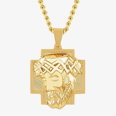 Jesus Head Mens Stainless Steel Cross 24 Inch Pendant Necklace