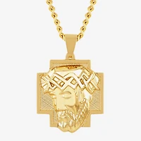 Jesus Head Mens Stainless Steel Cross 24 Inch Pendant Necklace