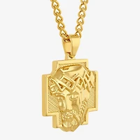 Jesus Head Mens Stainless Steel Cross 24 Inch Pendant Necklace