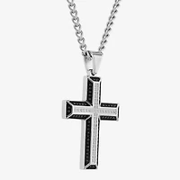 Mens 1/2 CT. T.W. Black Diamond Stainless Steel Cross 24 Inch Pendant Necklace