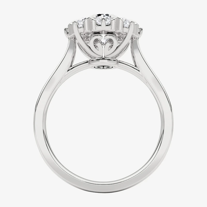 Grown Gorgeous (F, Vs2) Womens 1 1/2 CT. T.W. Lab White Diamond 14K Gold Round Halo Cocktail Ring
