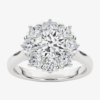 Grown Gorgeous (F, Vs2) Womens 1 1/2 CT. T.W. Lab White Diamond 14K Gold Round Halo Cocktail Ring