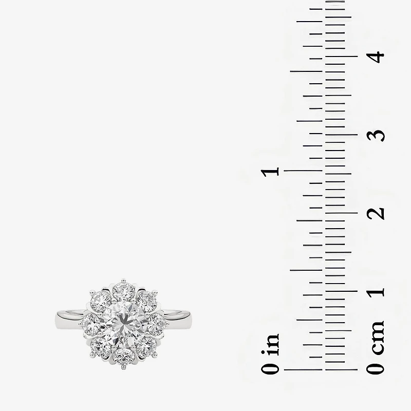 Grown Gorgeous (F, Vs2) Womens 1 1/2 CT. T.W. Lab White Diamond 14K Gold Round Halo Cocktail Ring