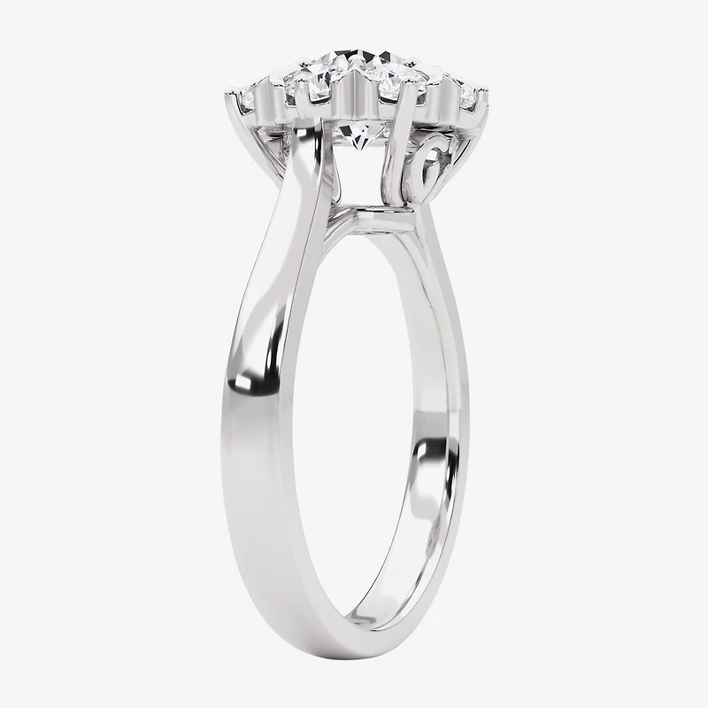 Grown Gorgeous (F, Vs2) Womens 1 1/2 CT. T.W. Lab White Diamond 14K Gold Round Halo Cocktail Ring