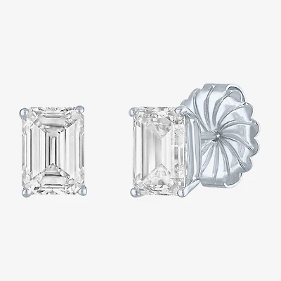 ( /E-F/Si1-Si2 ) 3 CT. T.W. Lab-GrownDiamond 14K Gold 8.1mm Emerald Stud Earrings