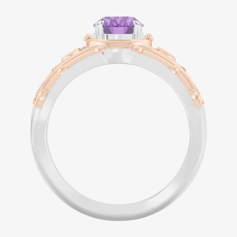Enchanted Disney Fine Jewelry Womens 1/8 CT. T.W. Genuine Purple Amethyst 14K Two Tone Gold Over Silver Oval Princess Rapunzel Cocktail Ring