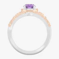 Enchanted Disney Fine Jewelry Womens 1/8 CT. T.W. Genuine Purple Amethyst 14K Two Tone Gold Over Silver Oval Princess Rapunzel Cocktail Ring