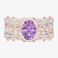 Enchanted Disney Fine Jewelry Womens 1/8 CT. T.W. Genuine Purple Amethyst 14K Two Tone Gold Over Silver Oval Princess Rapunzel Cocktail Ring