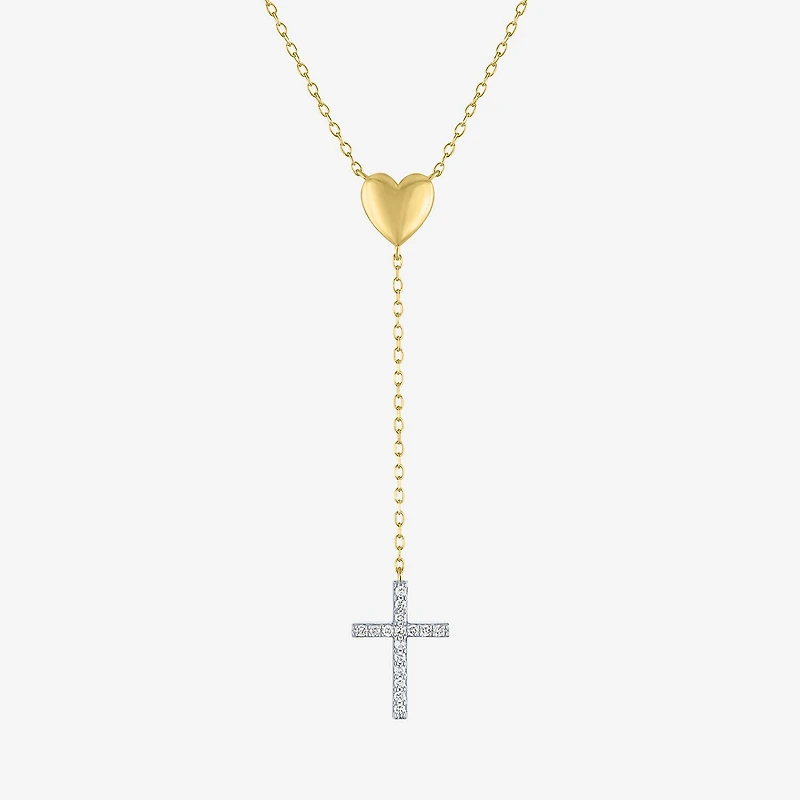 Cross/Heart(Gh / Si2 I1) Womens 1/10 CT. T.W. Lab Grown White Diamond 14K Gold Over Silver Sterling Silver Cross Heart 16 Inch Pendant Necklace