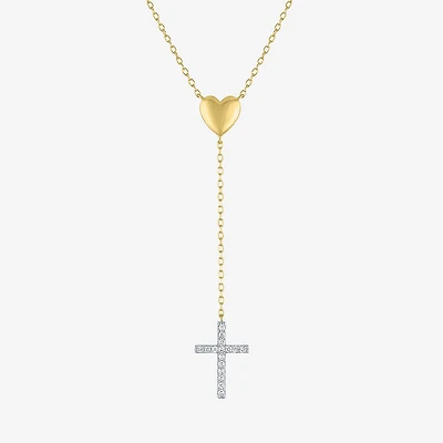 Cross/Heart(Gh / Si2 I1) Womens 1/10 CT. T.W. Lab Grown White Diamond 14K Gold Over Silver Sterling Silver Cross Heart 16 Inch Pendant Necklace