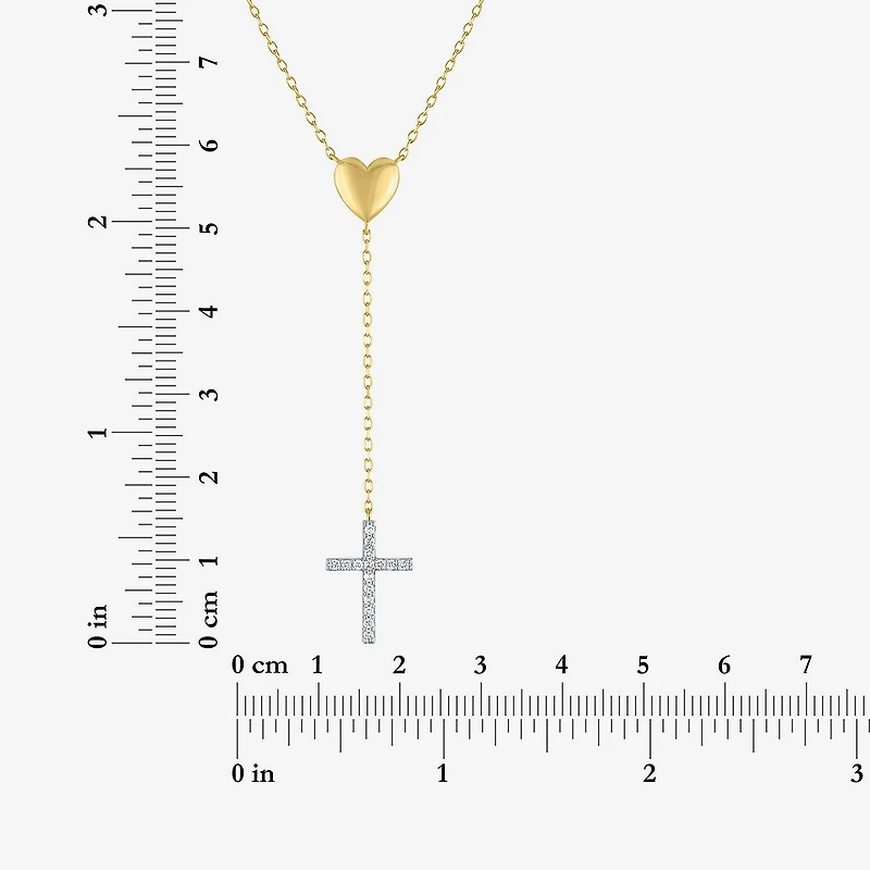 Cross/Heart(Gh / Si2 I1) Womens 1/10 CT. T.W. Lab Grown White Diamond 14K Gold Over Silver Sterling Silver Cross Heart 16 Inch Pendant Necklace