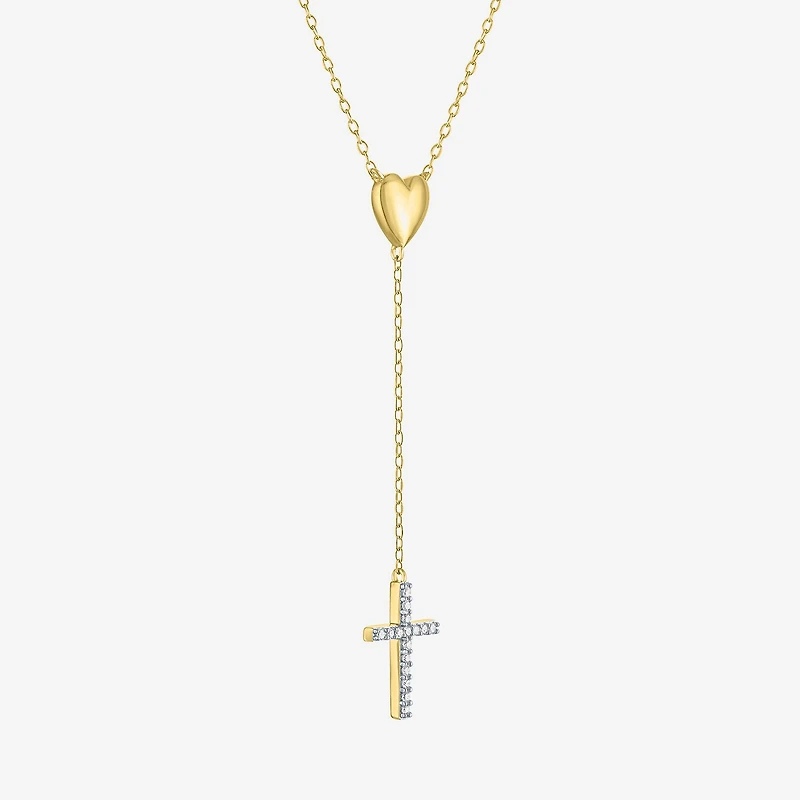 Cross/Heart(Gh / Si2 I1) Womens 1/10 CT. T.W. Lab Grown White Diamond 14K Gold Over Silver Sterling Silver Cross Heart 16 Inch Pendant Necklace