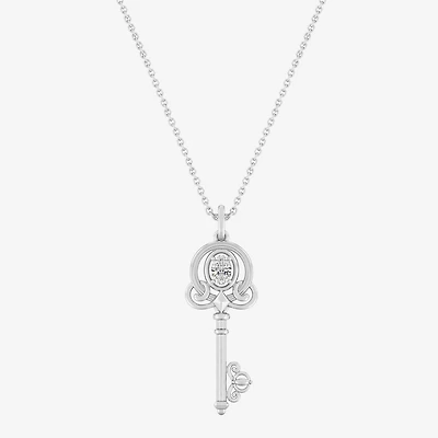 Enchanted Disney Fine Jewelry (F,Si1) Womens 1/4 CT. Lab Grown White Diamond Sterling Silver Keys 18 Inch Pendant Necklace