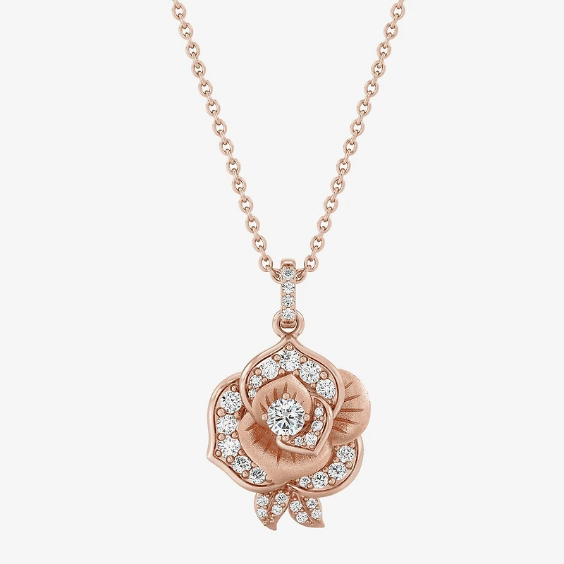 Rose (I, I2) Womens 5/8 CT. T.W. Lab Grown White Diamond 14K Rose Gold Over Silver Flower 18 Inch Pendant Necklace
