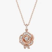 Rose (I, I2) Womens 5/8 CT. T.W. Lab Grown White Diamond 14K Rose Gold Over Silver Flower 18 Inch Pendant Necklace