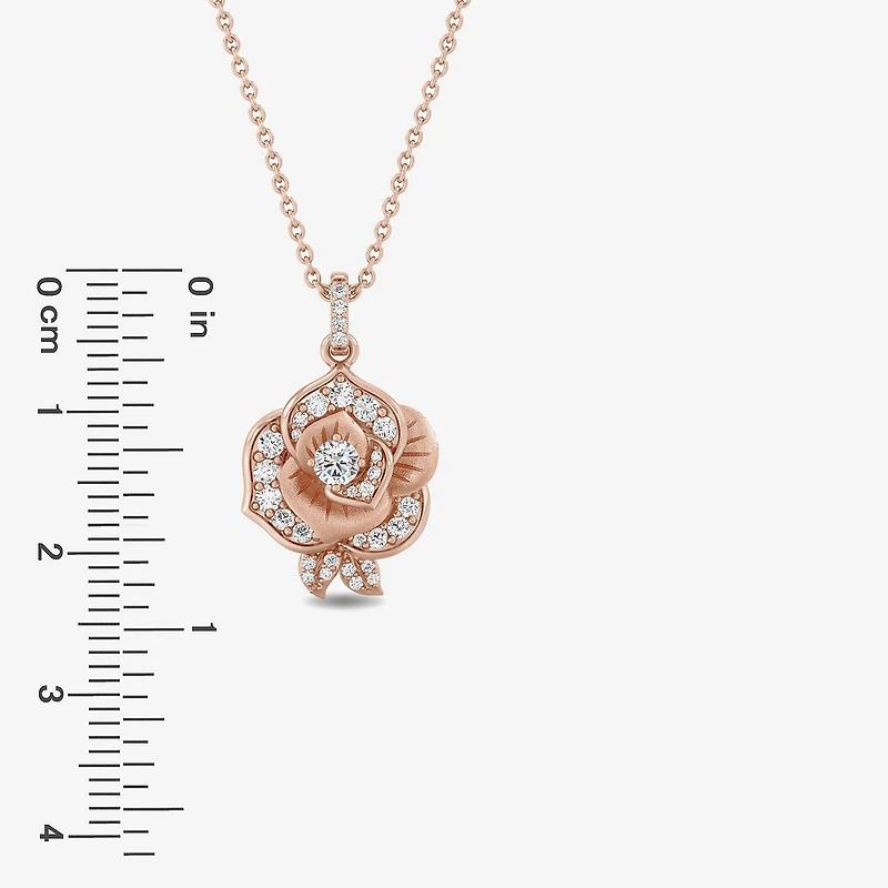 Rose (I, I2) Womens 5/8 CT. T.W. Lab Grown White Diamond 14K Rose Gold Over Silver Flower 18 Inch Pendant Necklace