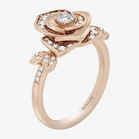 Enchanted Disney Fine Jewelry Rose (I, I2) Womens 1/2 CT. T.W. Lab Grown White Diamond 14K Gold Over Silver Flower Belle Princess Side Stone Cocktail Ring