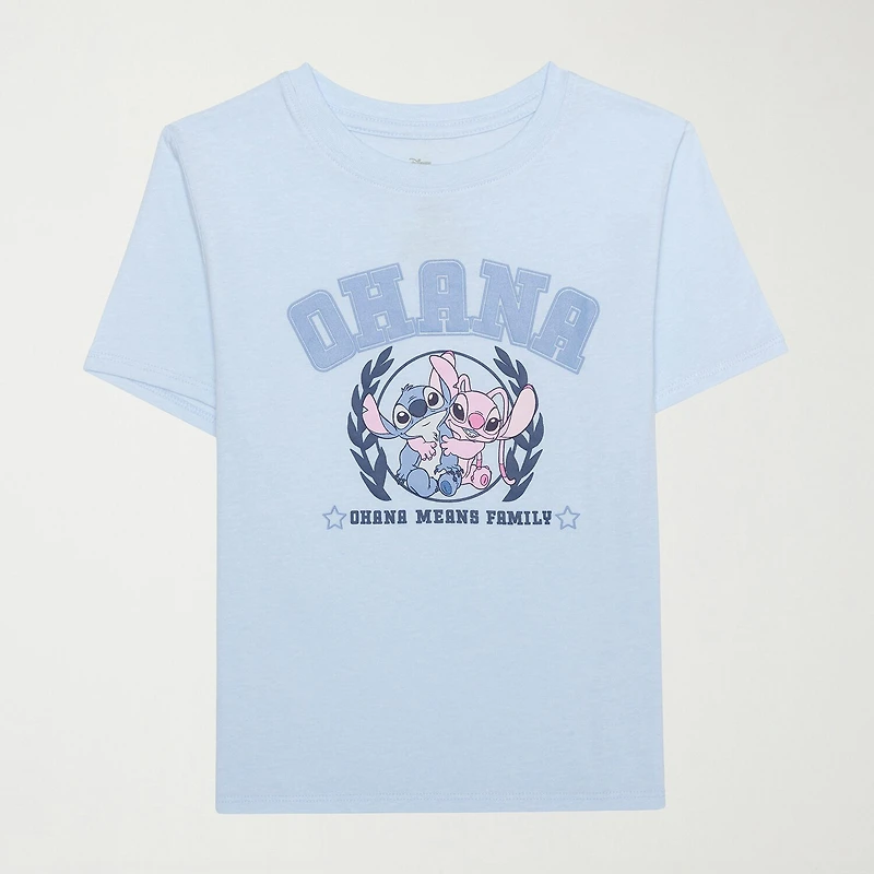 Little & Big Kid Girls Crew Neck Short Sleeve Regular Fit Lilo Stitch Graphic T-Shirt