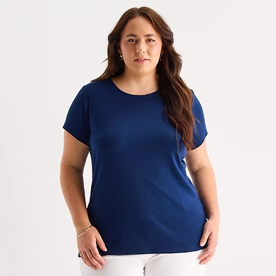 St. John's Bay Womens Plus Crew Neck Short Sleeve T-Shirt