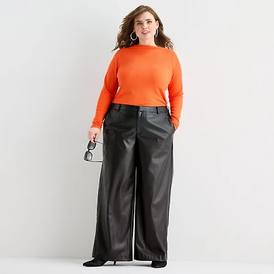 Ashley Graham Womens Plus Straight Faux Leather Trouser