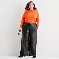 Ashley Graham Womens Plus Straight Faux Leather Trouser