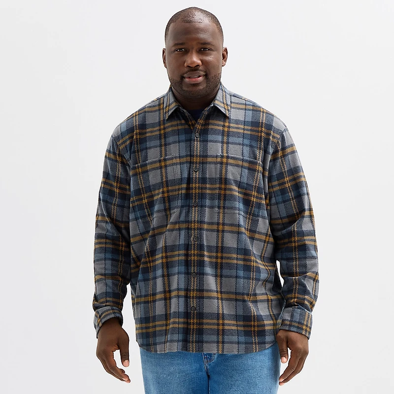 mutual weave Cozy Knit Mens Long Sleeve Classic Fit Big and Tall Flannel Shirt