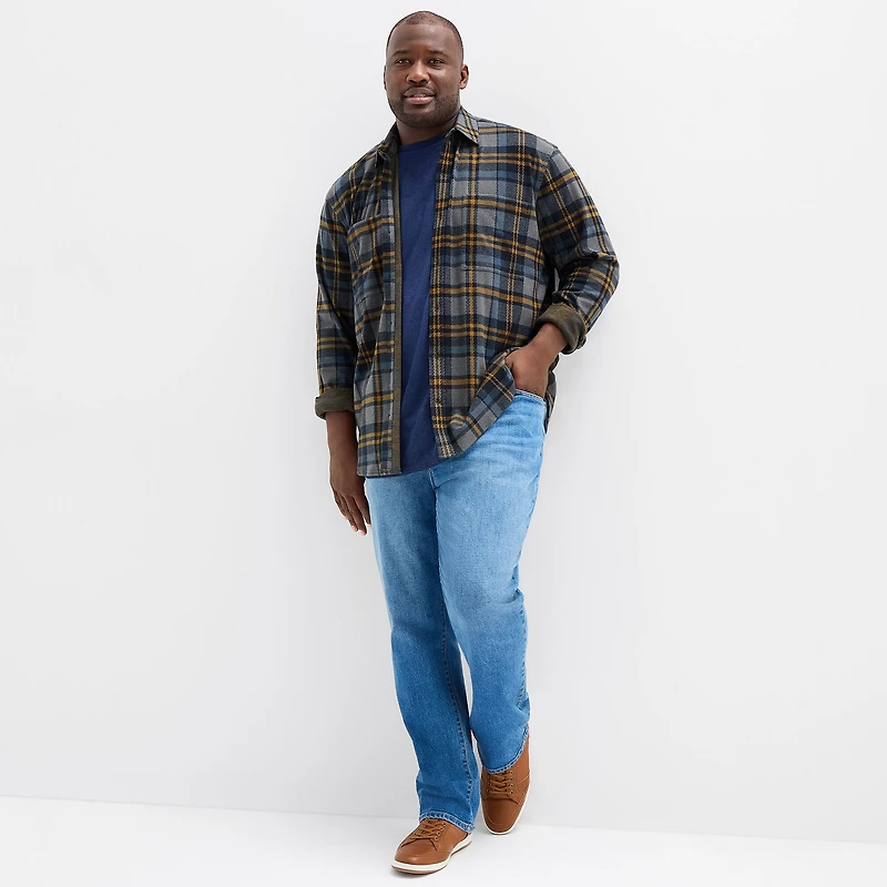 mutual weave Cozy Knit Mens Long Sleeve Classic Fit Big and Tall Flannel Shirt