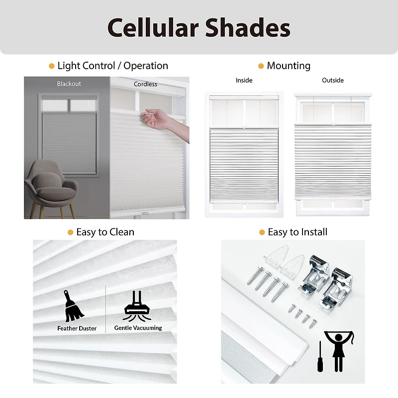 Eco Estates Cut-To-Width Cordless Top Down Bottom Up Blackout Cellular Shade