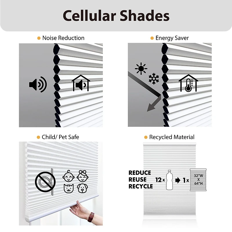 Eco Estates Cut-To-Width Cordless Top Down Bottom Up Blackout Cellular Shade