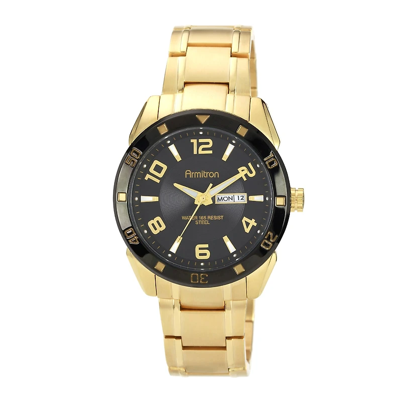 Armitron® Mens Gold-Tone Black Dial Watch