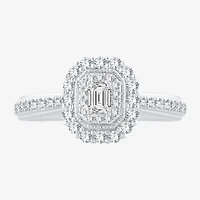 Signature By Modern Bride Womens 1/2 CT. T.W. Natural White Diamond 14K Gold Side Stone Halo Engagement Ring