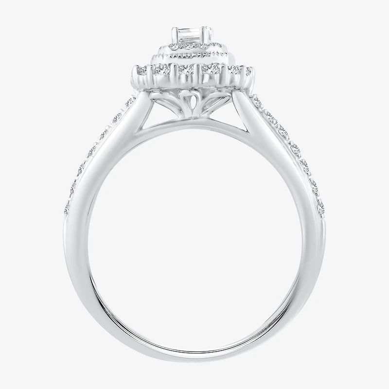 Signature By Modern Bride Womens 1/2 CT. T.W. Natural White Diamond 14K Gold Side Stone Halo Engagement Ring