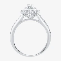 Signature By Modern Bride Womens 1/2 CT. T.W. Natural White Diamond 14K Gold Side Stone Halo Engagement Ring