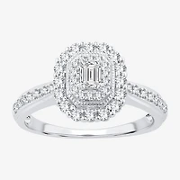 Signature By Modern Bride Womens 1/2 CT. T.W. Natural White Diamond 14K Gold Side Stone Halo Engagement Ring