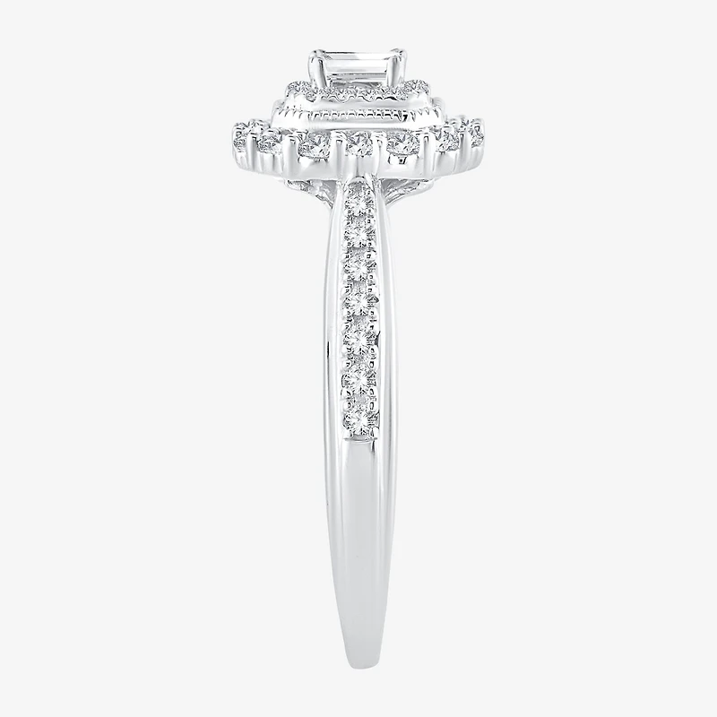 Signature By Modern Bride Womens 1/2 CT. T.W. Natural White Diamond 14K Gold Side Stone Halo Engagement Ring