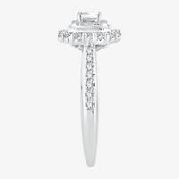 Signature By Modern Bride Womens 1/2 CT. T.W. Natural White Diamond 14K Gold Side Stone Halo Engagement Ring