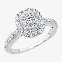Signature By Modern Bride Womens 1/2 CT. T.W. Natural White Diamond 14K Gold Side Stone Halo Engagement Ring