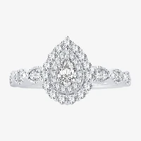 Signature By Modern Bride Womens 1/2 CT.T.W. Natural Diamond 10K or 14K White Gold Pear Side Stone Halo Engagement Ring