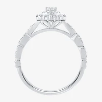 Signature By Modern Bride Womens 1/2 CT.T.W. Natural Diamond 10K or 14K White Gold Pear Side Stone Halo Engagement Ring